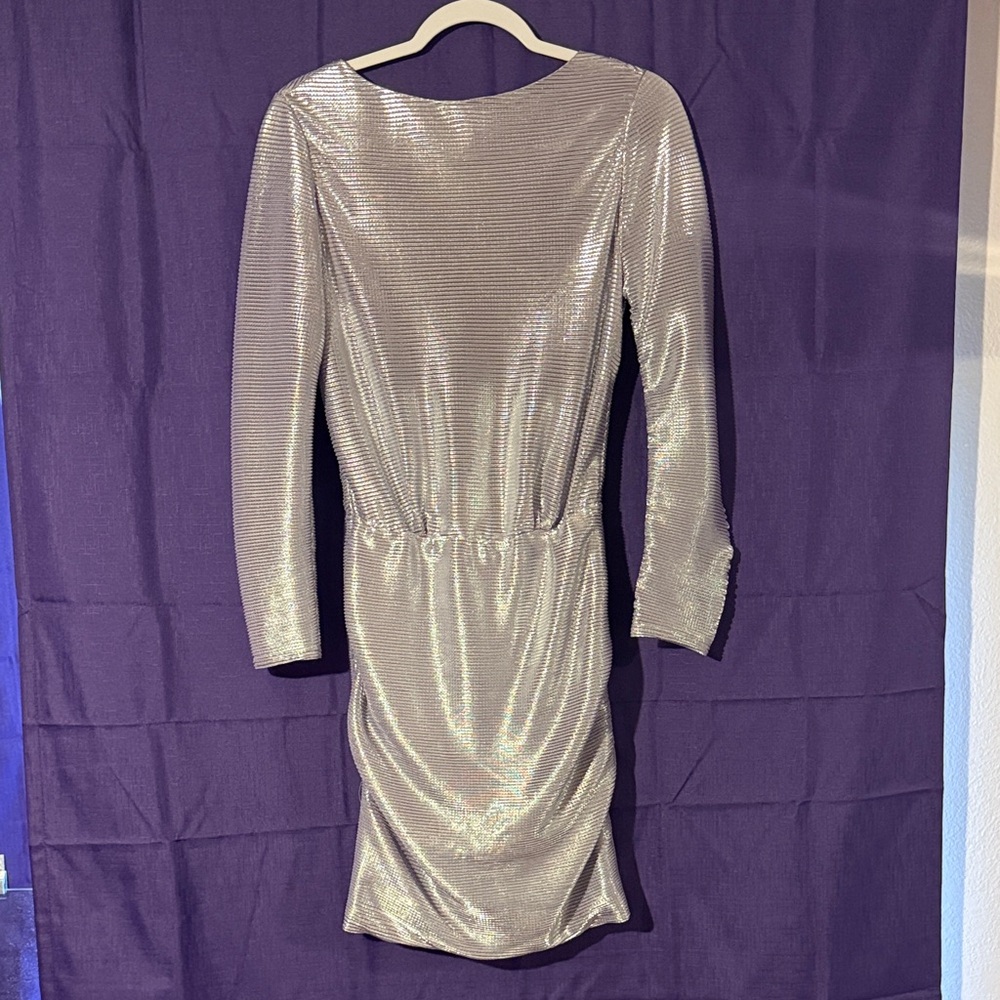 Maje Shimmering Silver Long-Sleeve Dress